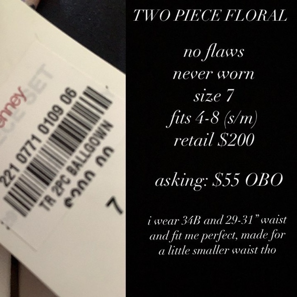 White Floral Two Piece Full Length Formal Dress
